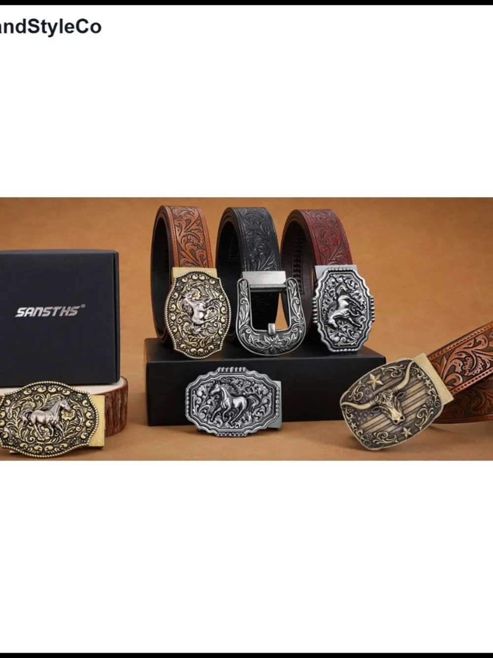 Western Cowboy Ratchet Belt Leather Adjustable Men Women